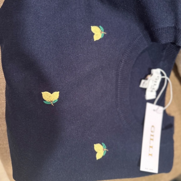 Round neck puff sleeve embroidered lemon sweater - Picture 8 of 8